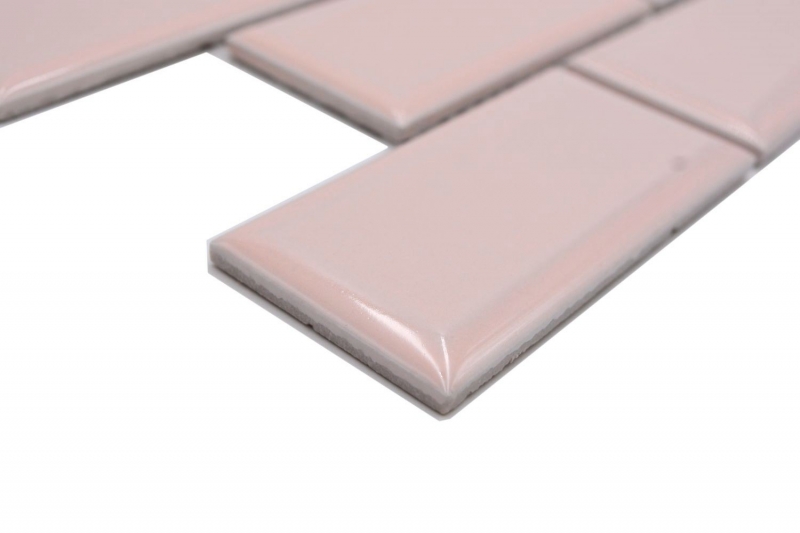Hand-painted ceramic mosaic tile Metro composite look uni pale pink pastel MOS24-11T_m