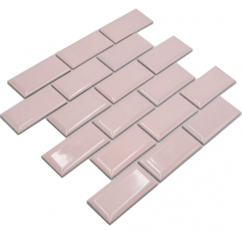 Hand-painted ceramic mosaic tile Metro composite look uni pale pink pastel MOS24-11T_m