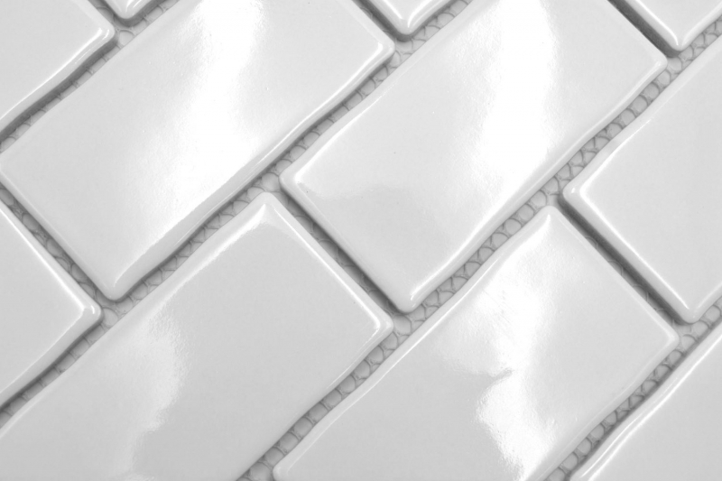 Handmuster Keramik Mosaikfliese Metro Sybway Verbund uni weiß glänzend MOS26-238_m