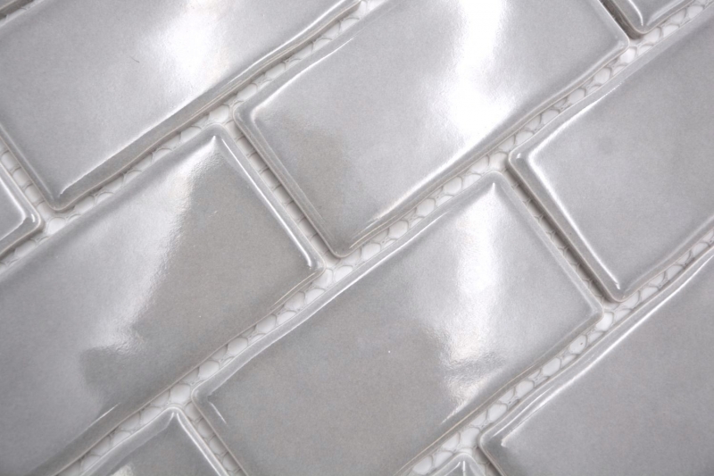 Hand-painted ceramic mosaic tile Metro Sybway composite uni stone gray light gray glossy MOS26-345_m