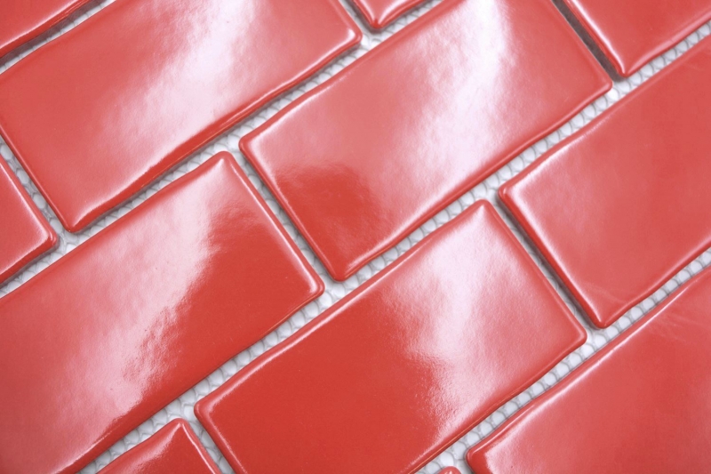 Hand-painted ceramic mosaic tile Metro Sybway composite uni fire red glossy MOS26-567_m