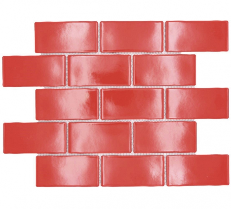 Hand-painted ceramic mosaic tile Metro Sybway composite uni fire red glossy MOS26-567_m