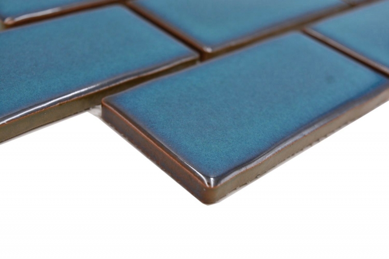 Échantillon manuel de carreaux de mosaïque céramique Metro Sybway composite uni bleu turquoise brillant MOS26-612_m
