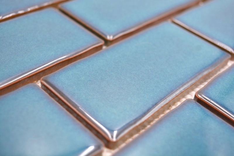 Échantillon manuel de carreaux de mosaïque céramique Metro Sybway composite uni bleu turquoise brillant MOS26-612_m