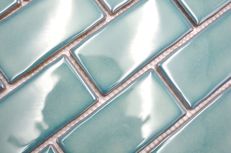 Échantillon manuel de carreaux de mosaïque céramique Metro Sybway composite uni vert pétrole brillant MOS26-716_m