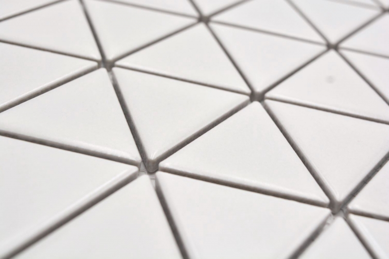 Hand-painted ceramic mosaic tile triangle diamond plain white matt MOS13-t41_m
