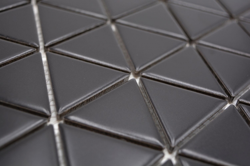 Hand-painted ceramic mosaic tile triangle diamond plain black matt MOS13-t49_m