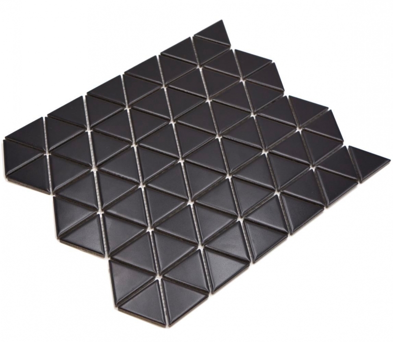 Piastrella di mosaico ceramico dipinta a mano triangolo diamante tinta unita nero opaco MOS13-t49_m