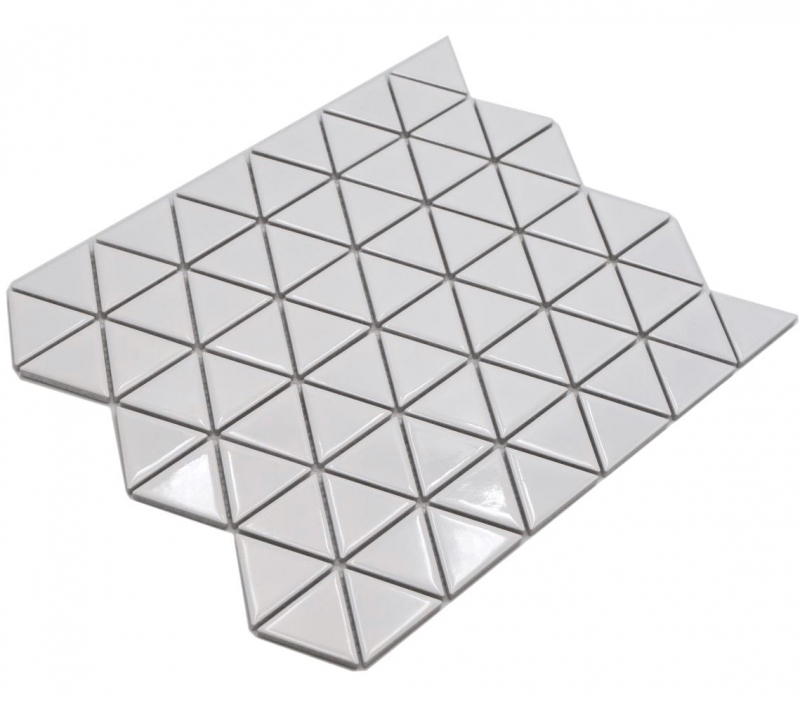 Hand-painted ceramic mosaic tile triangle diamond plain white glossy MOS13-t51_m