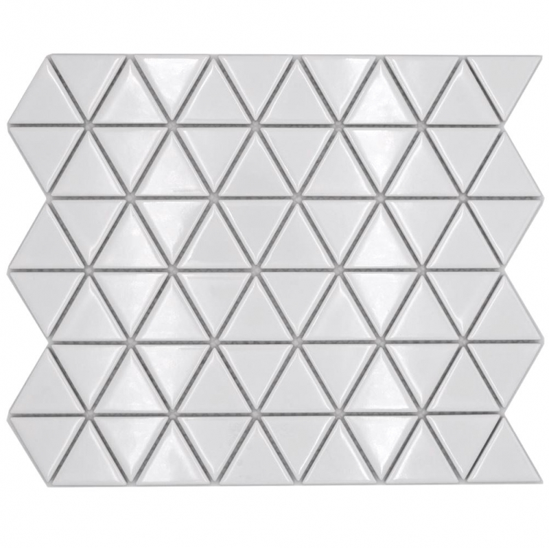 Échantillon manuel de carreaux de mosaïque céramique triangle diamant uni blanc brillant MOS13-t51_m