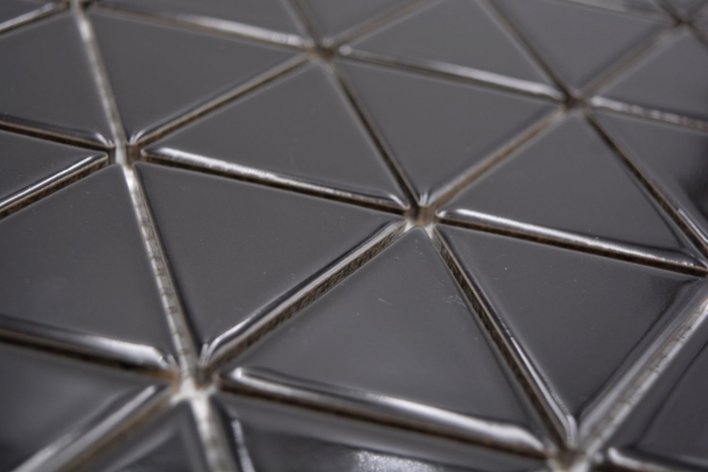 Hand-painted ceramic mosaic tile triangle diamond plain black glossy MOS13-t59_m