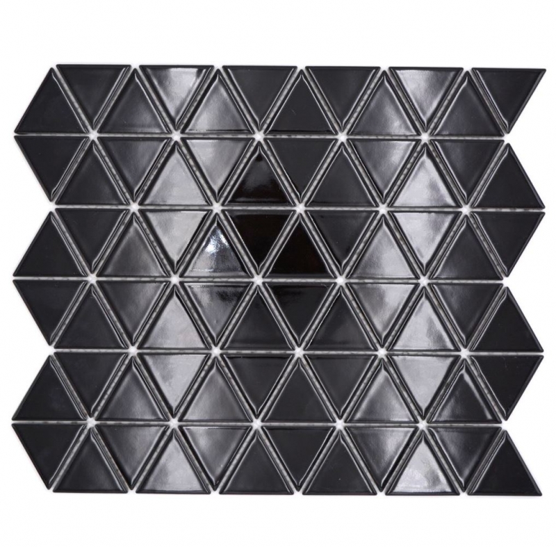 Hand-painted ceramic mosaic tile triangle diamond plain black glossy MOS13-t59_m