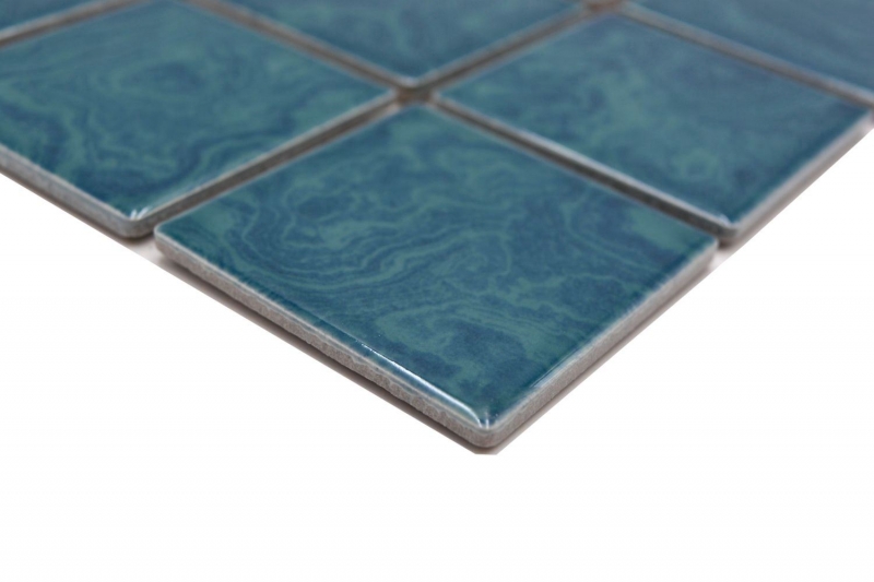 Échantillon manuel de carreaux de mosaïque céramique bleu vert émeraude stries MOS14-0403_m