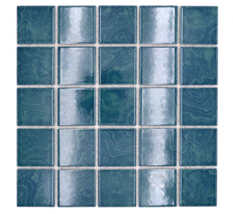Hand-painted ceramic mosaic tile blue emerald green streaks MOS14-0403_m