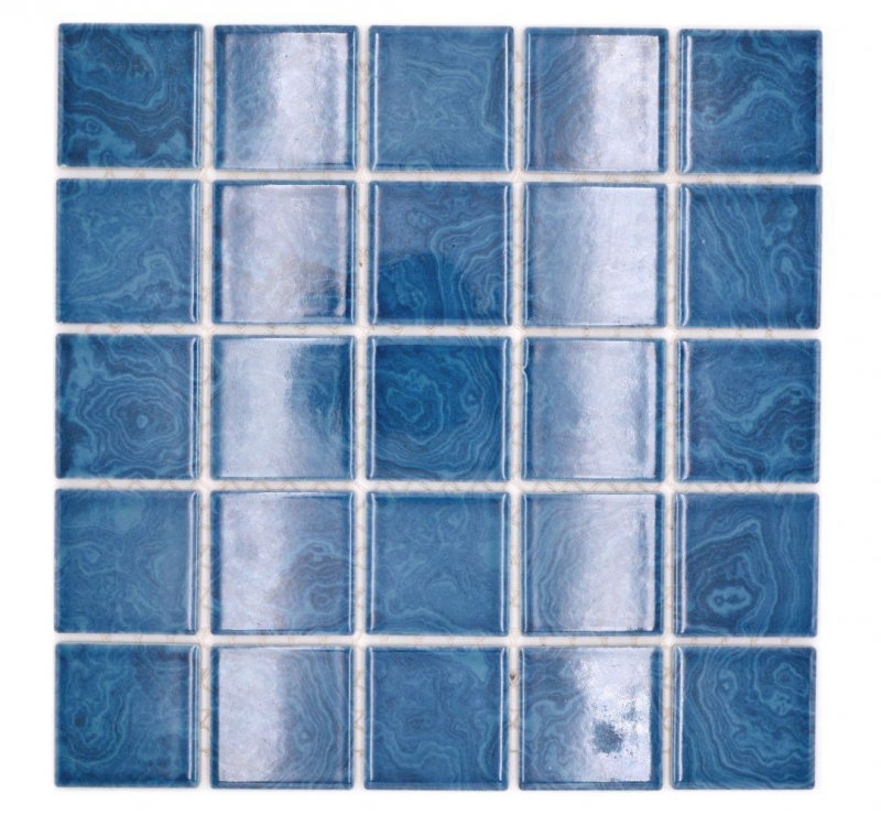 Handmuster Keramik Mosaikfliese blau eisblau Schlieren MOS14-0404_m