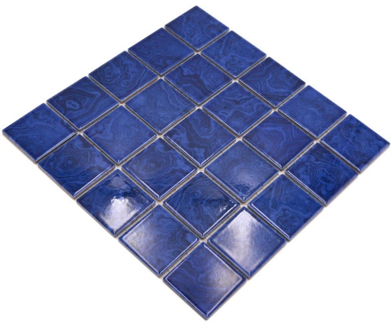 Piastrella di mosaico in ceramica dipinta a mano blu cobalto striature azzurre MOS14-0406_m