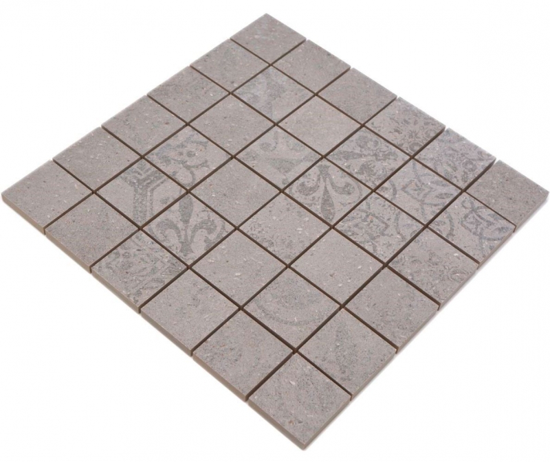 Hand-painted ceramic mosaic tile porcelain stoneware light gray anthracite patterned MOS14-G3_m
