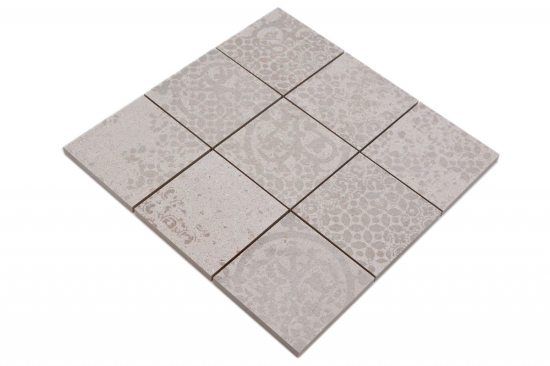 Hand-painted ceramic mosaic tile porcelain stoneware light gray beige patterned MOS23-B5_m