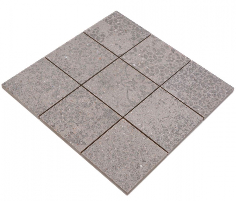 Hand-painted ceramic mosaic tile porcelain stoneware light gray anthracite patterned MOS23-G7_m