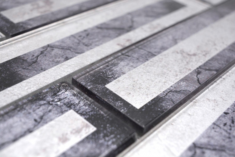 Échantillon manuel de mosaïque de verre Carreau de mosaïque aspect 2D noir argenté gris ombré MOS88-W5_m