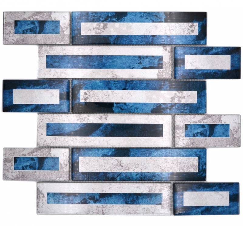 Hand-painted glass mosaic mosaic tile 2D look black blue gray shaded MOS88-W9_m