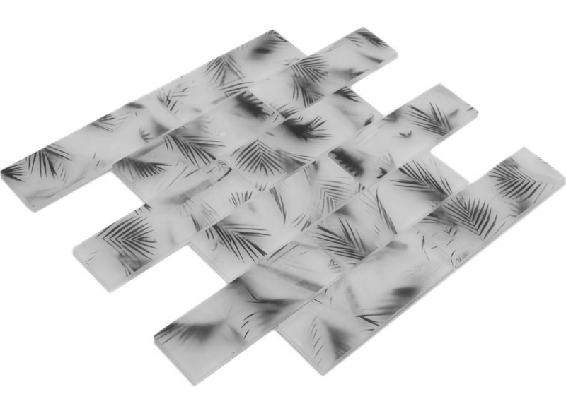 Handmuster Glasmosaik Mosaikfliese Verbund weiss schwarz matt Blattoptik MOS88-FL25_m