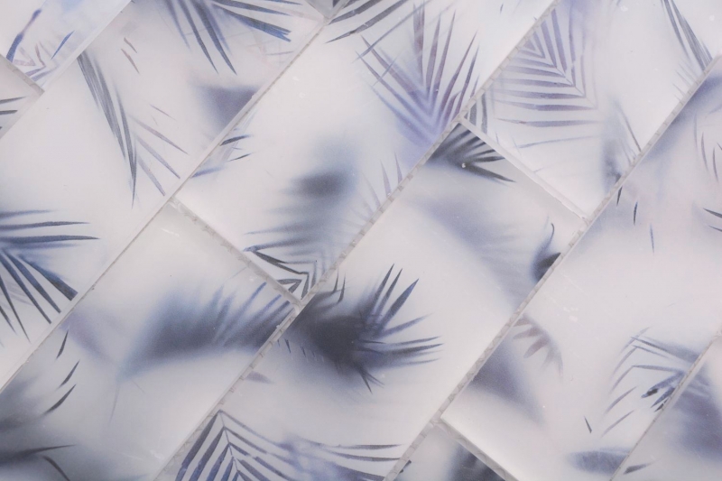 Hand sample glass mosaic mosaic tile composite white blue matt leaf look MOS88-FL34_m