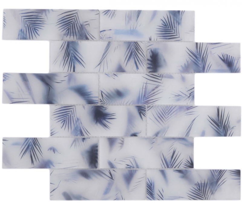 Mosaico in vetro dipinto a mano composito bianco blu opaco effetto foglia MOS88-FL34_m