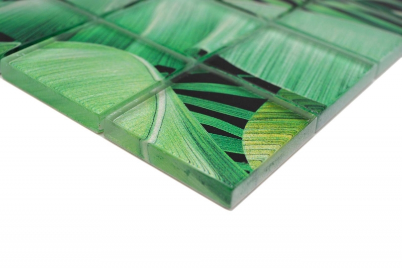 Tessera di mosaico in vetro dipinta a mano, aspetto foglie verdi della foresta pluviale MOS88-Pic01_m