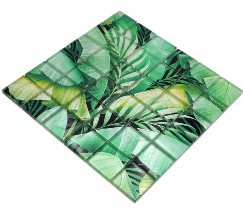 Hand-painted glass mosaic mosaic tile rainforest green leaves look MOS88-Pic01_m