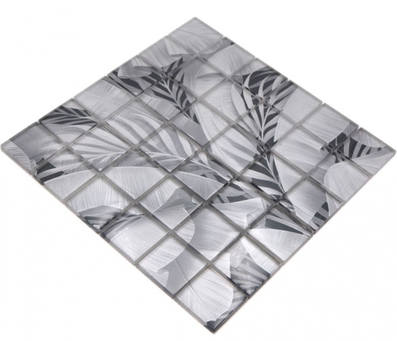 Tessera di mosaico in vetro dipinta a mano aspetto foglie grigio foresta pluviale MOS88-Pic03_m
