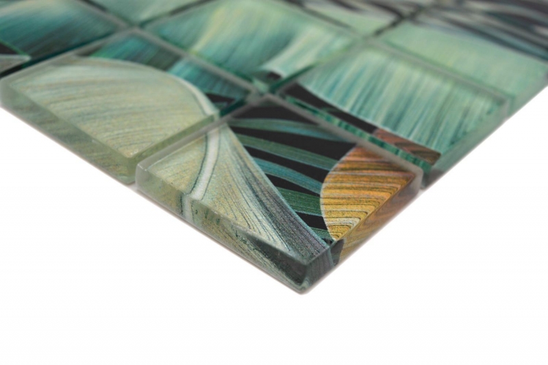 Tessera di mosaico in vetro dipinta a mano foresta pluviale verde marrone foglie aspetto MOS88-Pic07_m