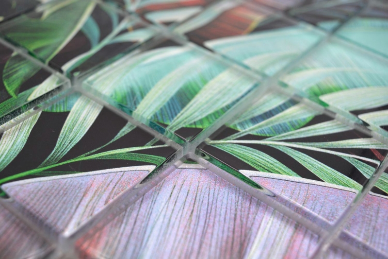 Handmuster Glasmosaik Mosaikfliese Regenwald Grün Violett Blätter Optik MOS88-Pic09_m