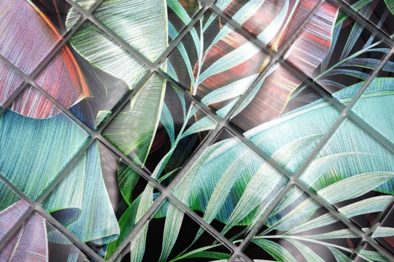 Motif manuel Mosaïque de verre Forêt tropicale Vert Violet Feuilles optiques MOS88-Pic09_m