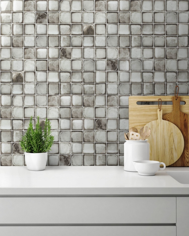 Hand-painted glass mosaic mosaic tile Retro Vinatage cement style urban gray MOS88-S04_m