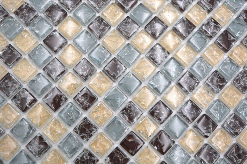 Mosaico in vetro dipinto a mano tessere di mosaico spezzate grigio beige marrone MOS92-1302_m