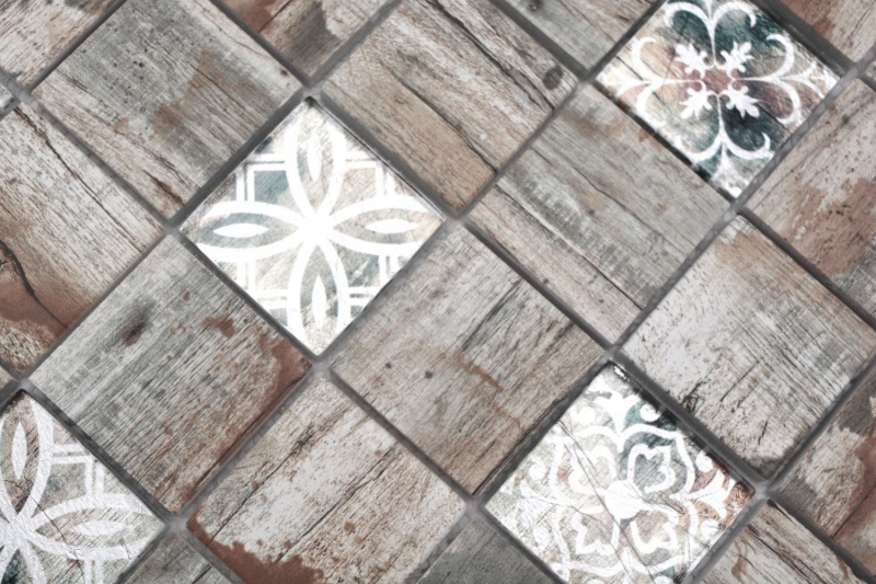 Handmuster Glasmosaik Mosaikfliese Medio Vintage Patchwork beige Holzoptik Ornament MOS160-W700_m