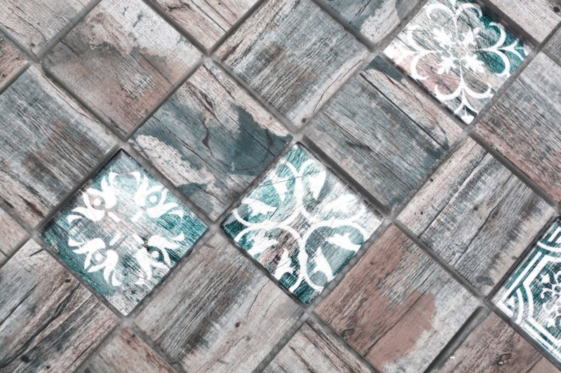 Échantillon manuel Mosaïque de verre Medio Vintage Patchwork gris brun pastel vert imitation bois ornement MOS160-W900_m