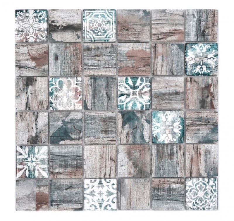 Hand-painted glass mosaic mosaic tile Medio Vintage Patchwork gray brown pastel green wood effect ornament MOS160-W900_m