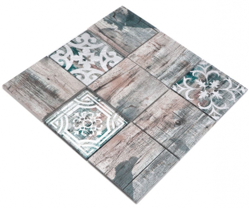 Échantillon manuel de mosaïque de verre Piastrella Vintage Patchwork gris brun pastel vert imitation bois ornement MOS160-W950_m