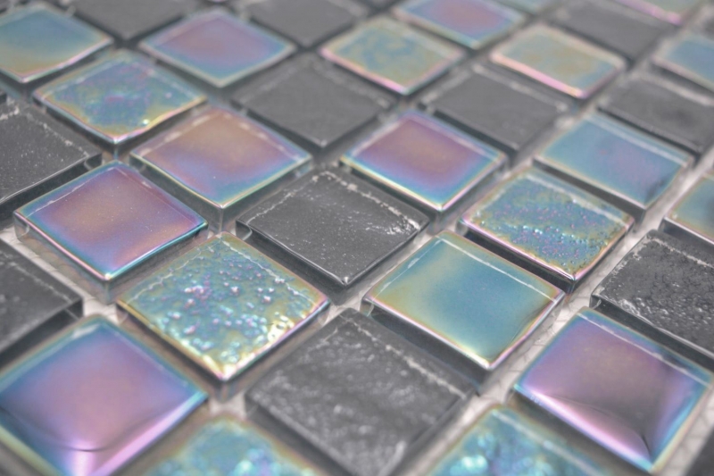 Mosaico di vetro dipinto a mano piccola infradito iridescente nero zaffiro multicolore MOS65-S65_m