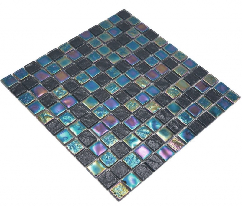 Hand-painted glass mosaic mosaic tile small flip flop iridescent black sapphire multicolored MOS65-S65_m