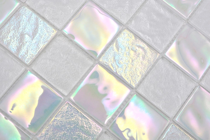 Mosaico di vetro dipinto a mano, infradito medio bianco iridescente multicolore MOS66-S10-48_m