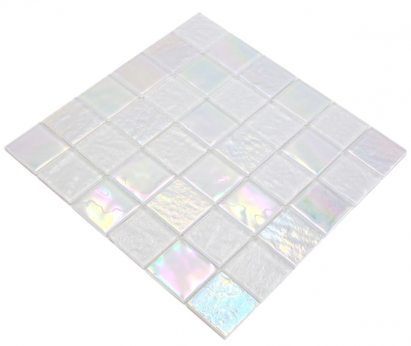 Échantillon manuel de mosaïque de verre carreau de mosaïque medio flip flop irisé blanc multicolore MOS66-S10-48_m