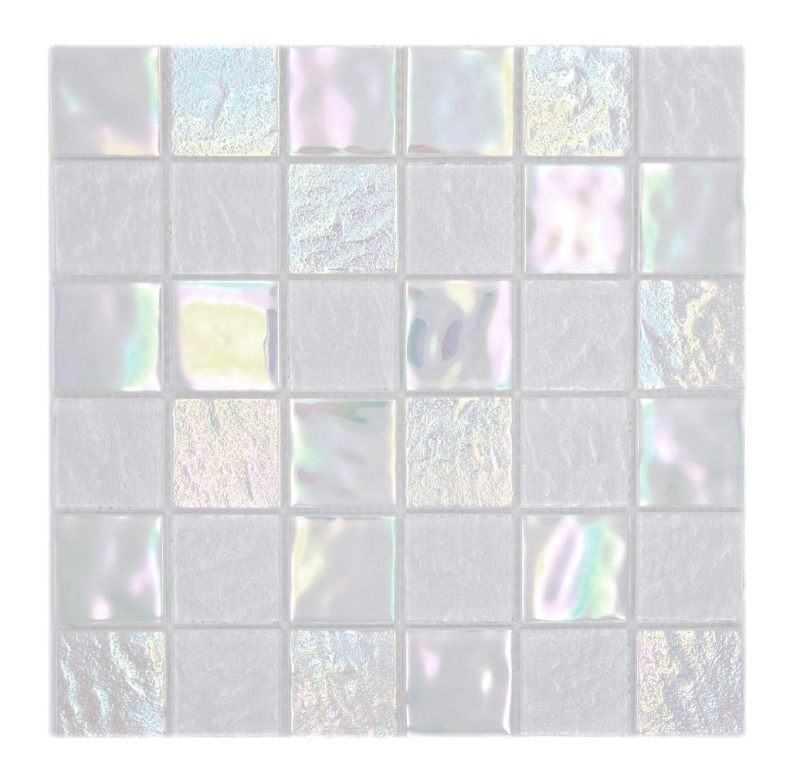 Handmuster Glasmosaik Mosaikfliese medio flip flop irisierend weiss mehrfarbig MOS66-S10-48_m