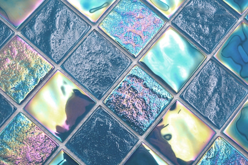 Handmuster Glasmosaik Mosaikfliese medio flip flop irisierend schwarz saphir mehrfarbig MOS66-S63-48_m