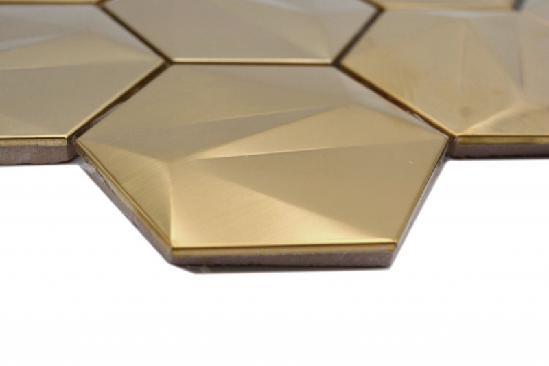 Hand-painted stainless steel hexagon mosaic tiles 3D steel gold glossy/matt MOS128-GO_m