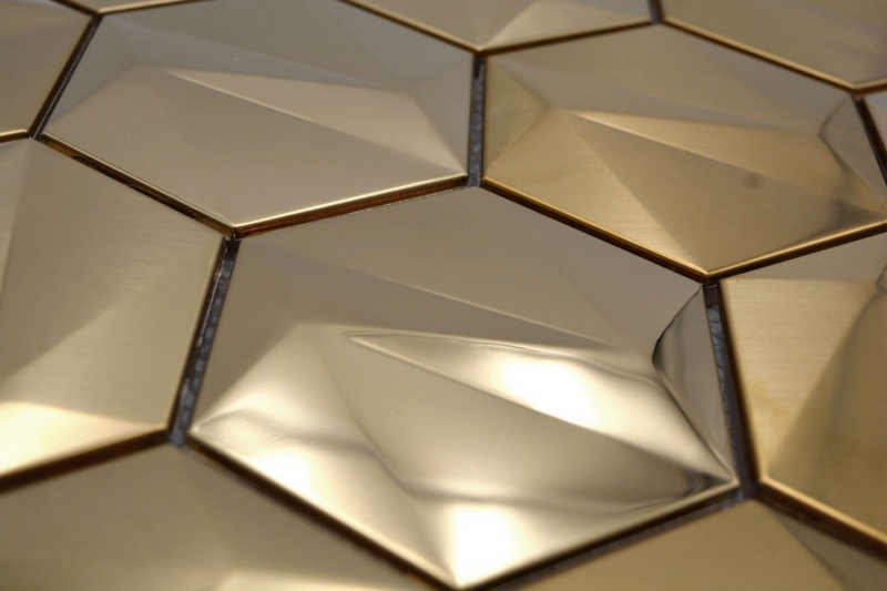 Piastrelle di mosaico esagonale in acciaio inox dipinte a mano 3D acciaio oro lucido/opaco MOS128-GO_m