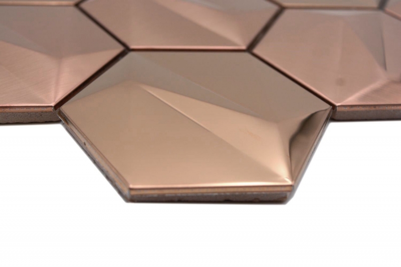 Piastrelle di mosaico esagonale in acciaio inox dipinte a mano 3D acciaio oro rosa lucido/opaco MOS128-BR_m