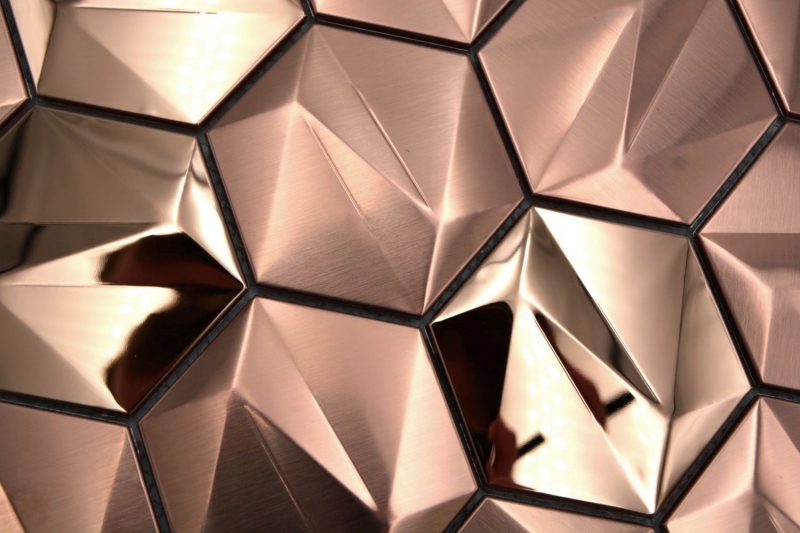 Échantillon manuel de carreaux de mosaïque hexagonale en acier 3D or rose brillant/mat MOS128-BR_m
